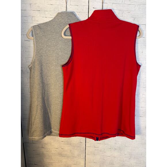 Quacker factory 2 women’s sweatshirt sleeveless red gray pockets rhinestone zip - Picture 3 of 13